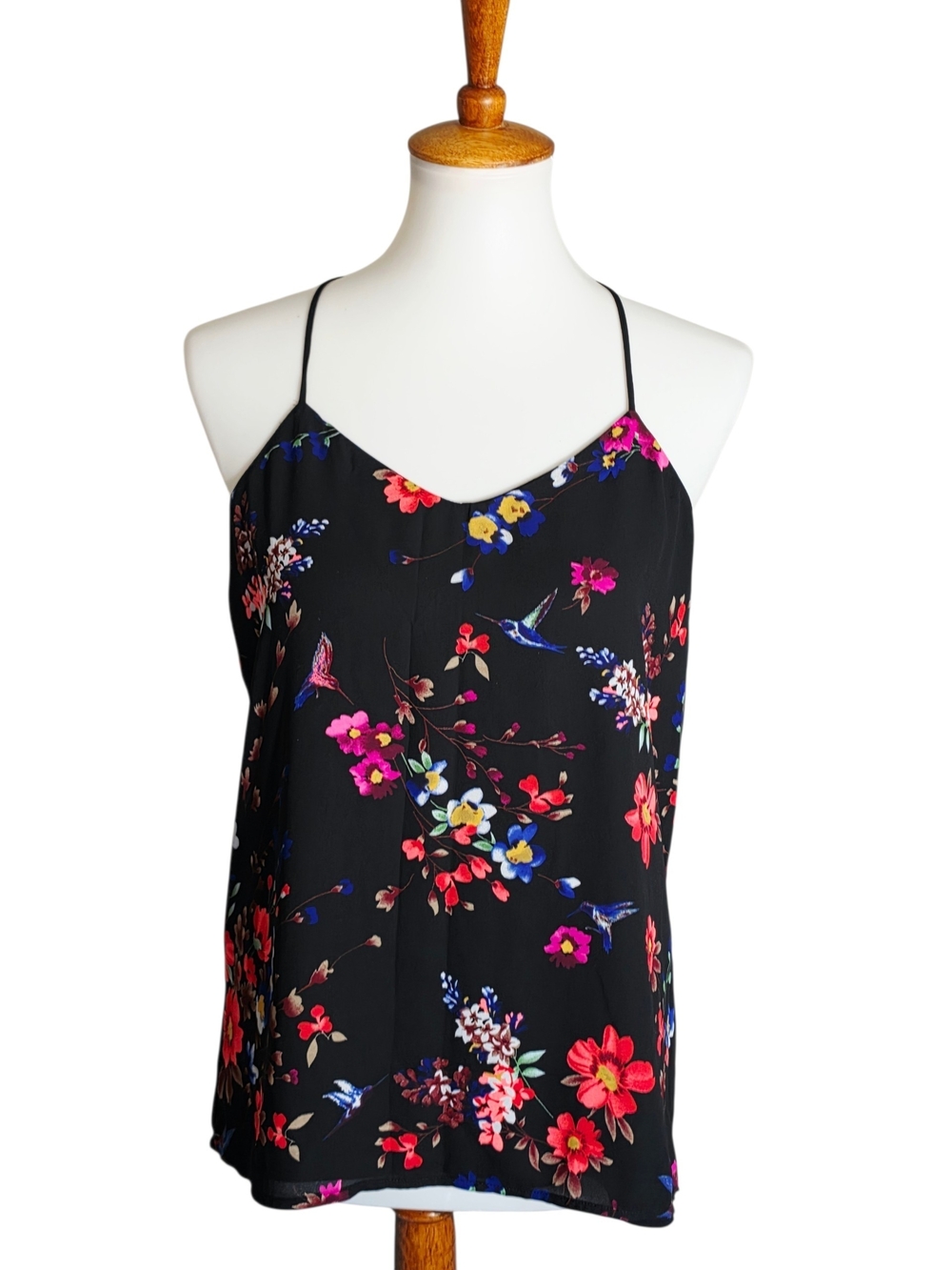 Express Black Floral Spaghetti-Strap Tank Top
